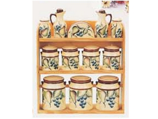 Ceramic 12-pc Canister Set w/Wooden Rack