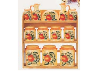 Ceramic 12-pc Canister Set w/Wooden Rack