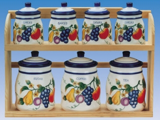 Ceramic 7-pc Canister Set with Wooden Rack(