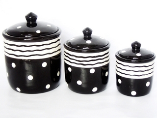 Ceramic 3-pc Black White Canister Set(set of 3)