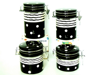 Ceramic 4-pc Black White Canister Set (set of 4)