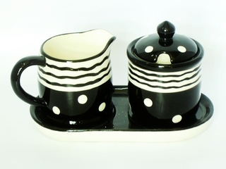 Ceramic black white Sugar and Creamer with Tray(set of 3)