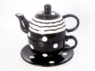 Ceramic black white Tea for One Set