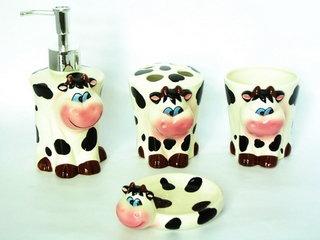 Ceramic 4-pc Cow Bathroom Set