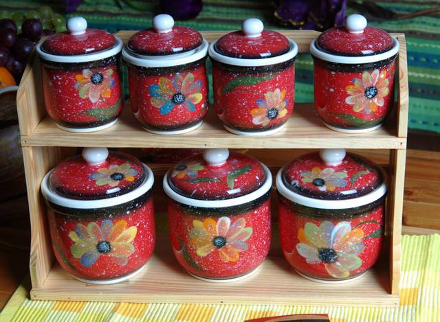 Ceramic Canister Set with Wooden Tray,7pcs