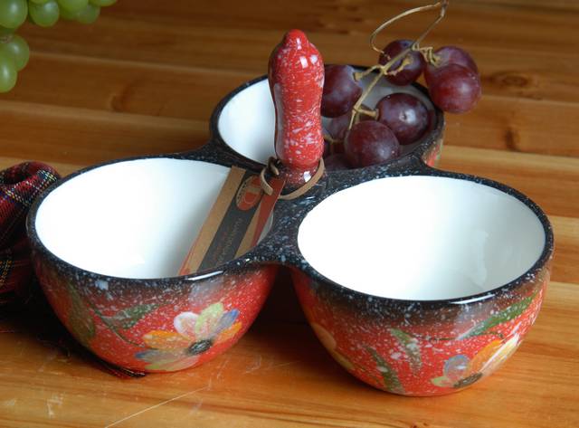 Ceramic 3 Dip Bowl with Handle