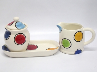 Ceramic Dot Color Sugar and Creamer with Tray