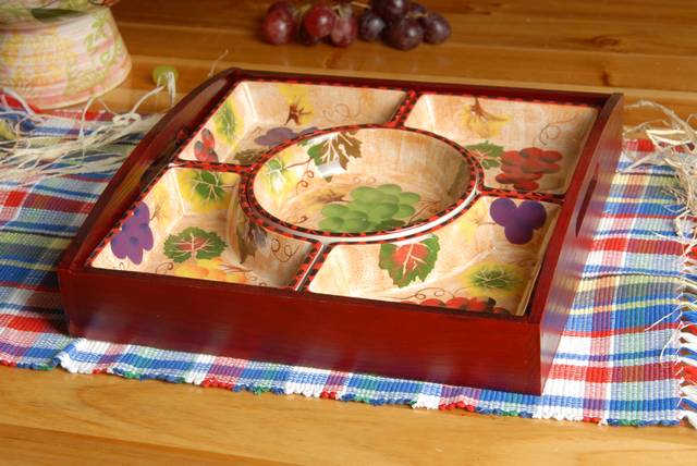Ceramic 5-section Server with Wooden Tray
