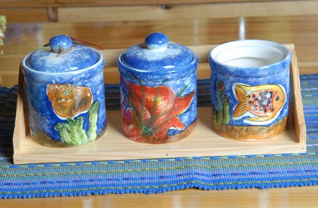 Ceramic Canister Set with Wooden Tray