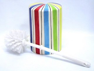 Ceramic Stripe Color Toilet Brush Holder(with Brush)