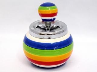 Ceramic Round Stripe Color Ashtray with spin o matic top function