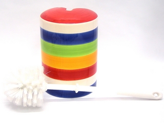 Ceramic Round Stripe Color Toilet Brush Holder (with brush)