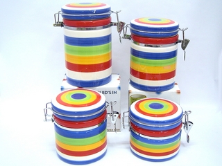 Ceramic 4-pc Round Stripe Color Canister Set