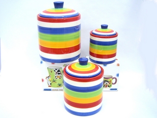Ceramic 3-pc Round Stripe Color Canister Set