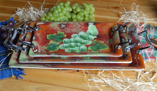 Ceramic Serving Tray with Stainless Handle,3pcs