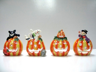 Ceramic Halloween Pumpkin Candleholder (set of 4)