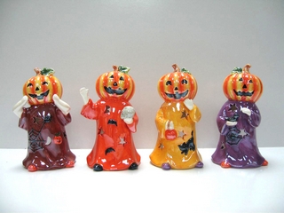 Ceramic Halloween  Pumpkin Ghost Candleholder