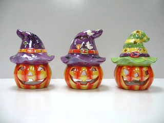 Ceramic Halloween Pumpkin Witch Candleholder