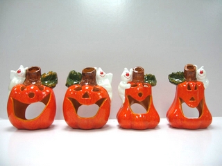 Ceramic Halloween Pumpkin Ghost Candleholder