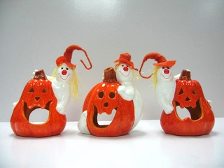 Ceramic Halloween Pumpkin Ghost Candleholder