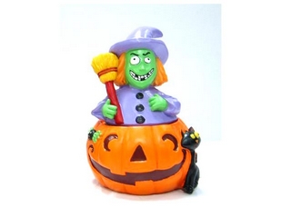 Ceramic Halloween Pumpkin Witch Treat Jar