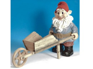 Polyresin Garden Gnome with Wheelbarrow