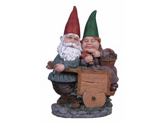 Polyresin Garden Gnome Couple on Cart
