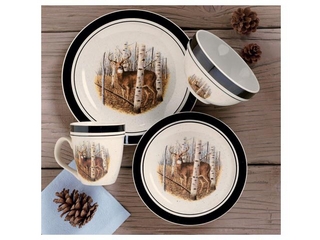 Porcelain Whitetail Deer 16-Piece Dinnerware Set 
