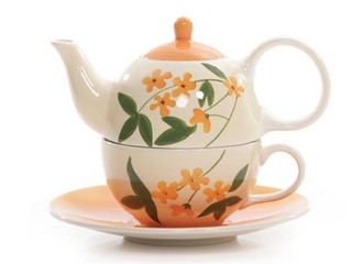 Stoneware tea for one set (floral)