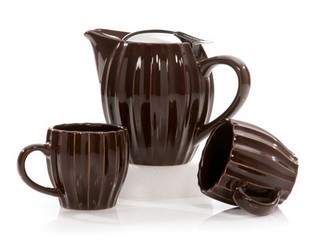 Stoneware textured i-pot set for two, 24 oz pot (espresso), two 6 oz mugs 