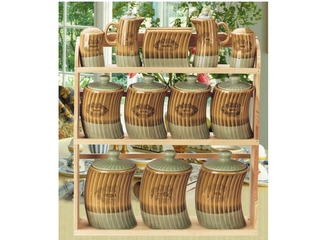 Stoneware 12-pc Canister Set with Wooden Rack (set of 12)