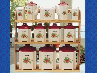 Stoneware 12-pc Canister Set with Wooden Rack (set of 12)