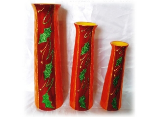 Terra Cotta Holly and Berry Motif Flower Vase