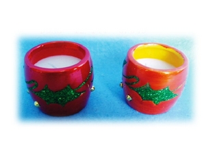 Terra Cotta Holly and Berry Motif Candleholder