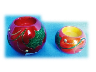 Terra Cotta Holly and Berry Motif Candleholder