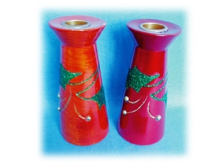Terra Cotta Holly and Berry Motif CandleStick