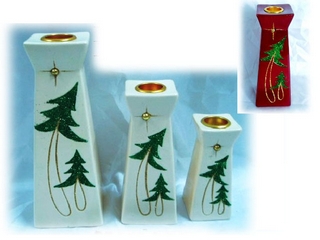 Terra Cotta Christmas Tree Motif Candlestick