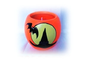 Terra Cotta Halloween Candleholder with Candle