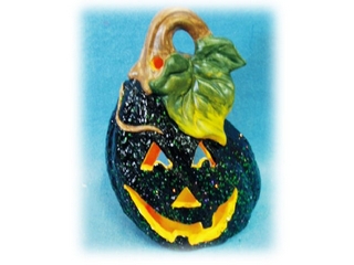 Terra Cotta Halloween Carved Pumpkin Candleholder