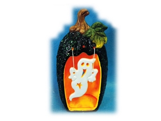 Terra Cotta Halloween Carved Pumpkin Candleholder