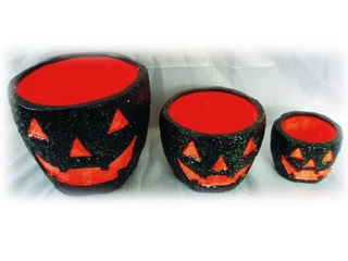 Terra Cotta  Halloween Carved Jack-O-Lantern Candleholder