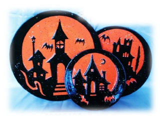 Terra Cotta Halloween Haunted House Candle Plate