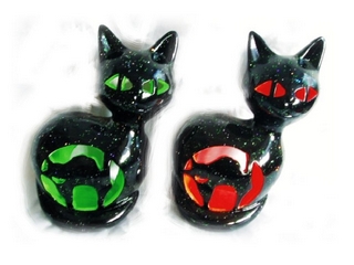 Terra Cotta Halloween Black Cat Candleholder