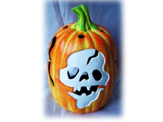 Terra Cotta Halloween Pumpkin Ghost Candleholder
