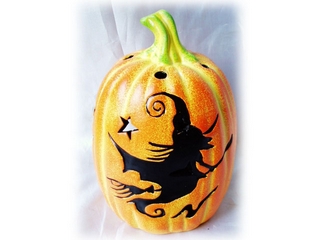 Terra Cotta Halloween Pumpkin Witch Candleholder