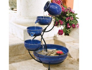 Ceramic Into the Blue Solar Fountain 